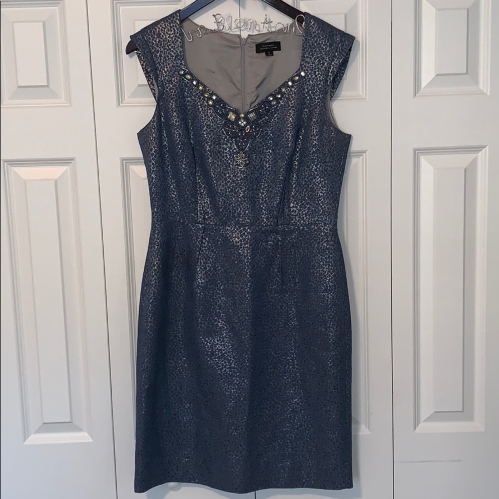 Brocade Bedazzled Cocktail Dress ✨ - Blue + Silver